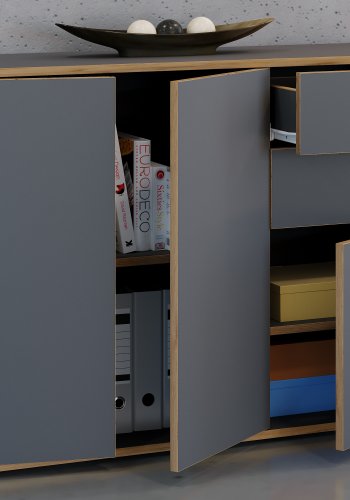 VCM NORDIC Salia B110 kontorkommode, m. 3 lger, 2 skuffer, 2 hylder - antracitgr/natur tr