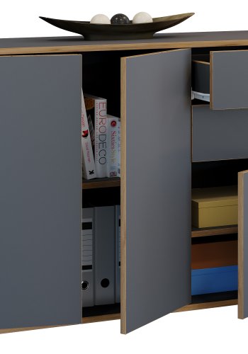 VCM NORDIC Salia B110 kontorkommode, m. 3 lger, 2 skuffer, 2 hylder - antracitgr/natur tr