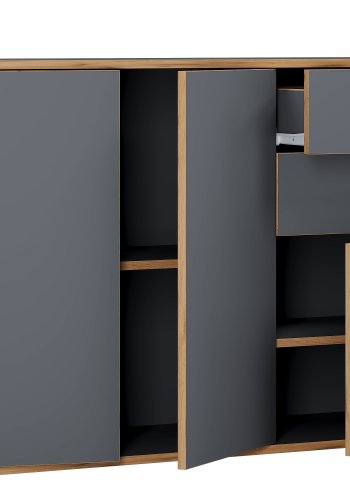VCM NORDIC Salia B110 kontorkommode, m. 3 lger, 2 skuffer, 2 hylder - antracitgr/natur tr