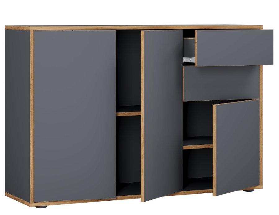 VCM NORDIC Salia B110 kontorkommode, m. 3 lger, 2 skuffer, 2 hylder - antracitgr/natur tr