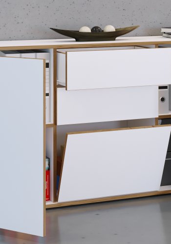 VCM NORDIC Salia B160 kontorkommode, m. 3 lger, 2 skuffer, 2 hylder - hvid/natur tr