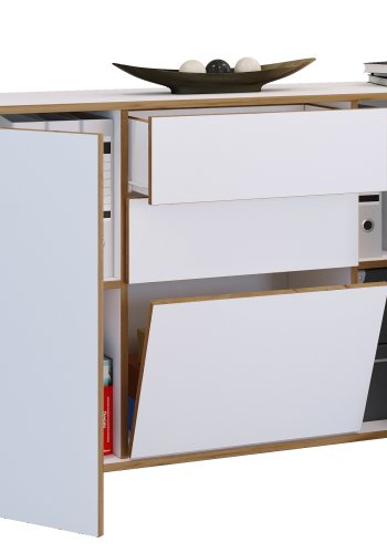 VCM NORDIC Salia B160 kontorkommode, m. 3 lger, 2 skuffer, 2 hylder - hvid/natur tr