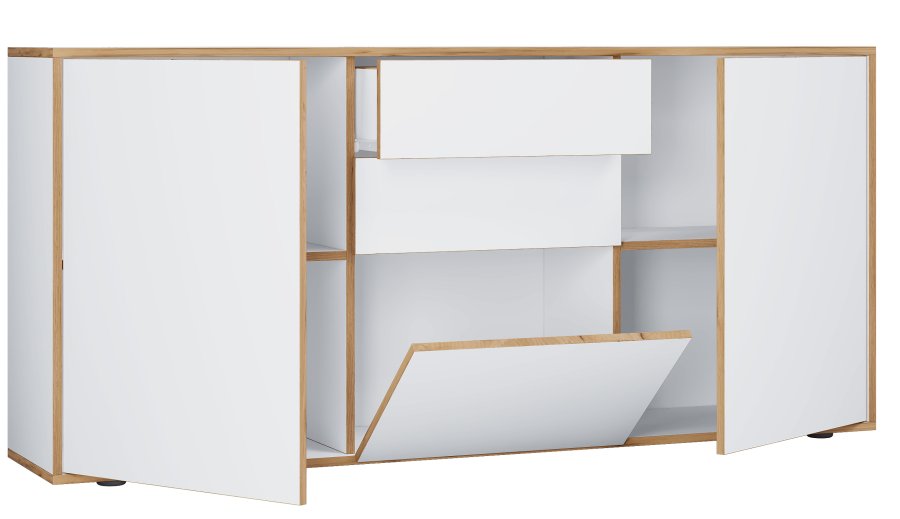 VCM NORDIC Salia B160 kontorkommode, m. 3 lger, 2 skuffer, 2 hylder - hvid/natur tr