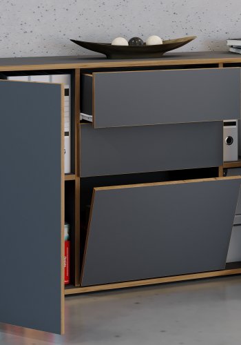 VCM NORDIC Salia B160 kontorkommode, m. 3 lger, 2 skuffer, 2 hylder - antracitgr/natur tr