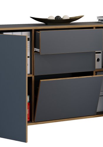 VCM NORDIC Salia B160 kontorkommode, m. 3 lger, 2 skuffer, 2 hylder - antracitgr/natur tr