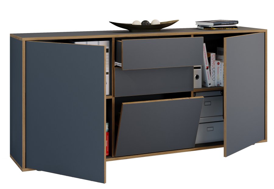 VCM NORDIC Salia B160 kontorkommode, m. 3 lger, 2 skuffer, 2 hylder - antracitgr/natur tr