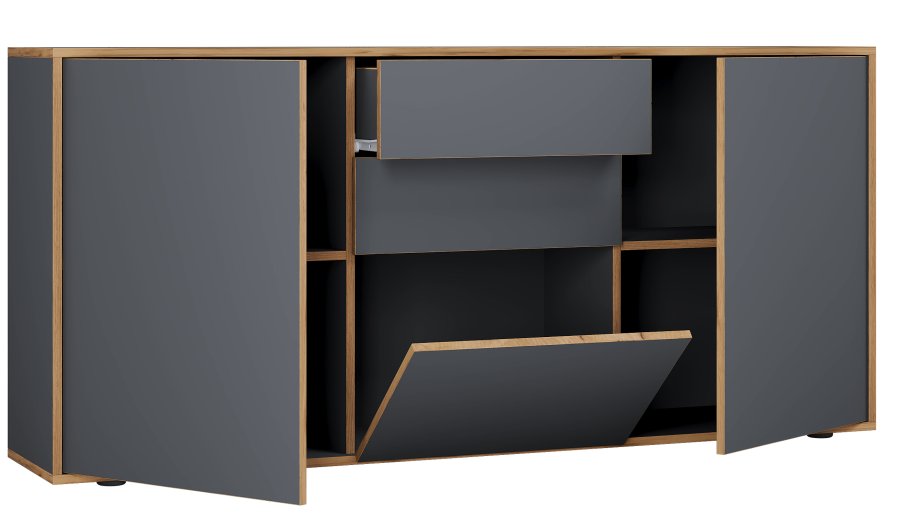 VCM NORDIC Salia B160 kontorkommode, m. 3 lger, 2 skuffer, 2 hylder - antracitgr/natur tr