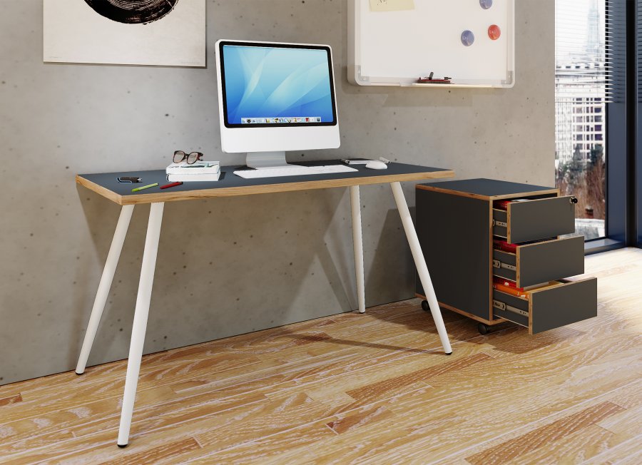 VCM NORDIC Salia skrivebord, rektangulr - antracitgr melamin, natur tr, metal (110x80)