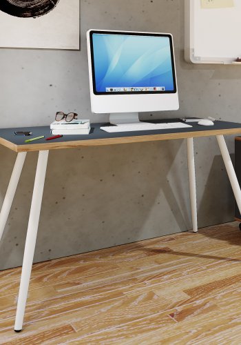 VCM NORDIC Salia skrivebord, rektangulr - antracitgr melamin, natur tr, metal (110x80)