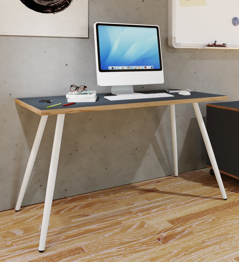 VCM NORDIC Salia skrivebord, rektangulr - antracitgr melamin, natur tr, metal (110x80)