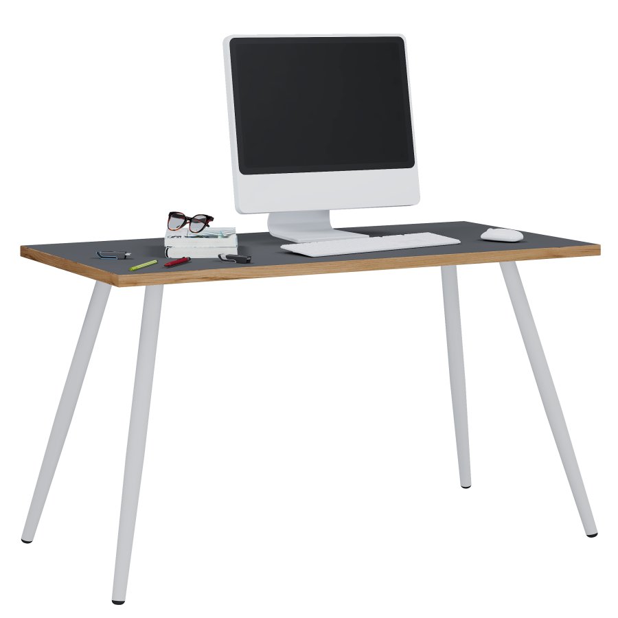 VCM NORDIC Salia skrivebord, rektangulr - antracitgr melamin, natur tr, metal (110x80)