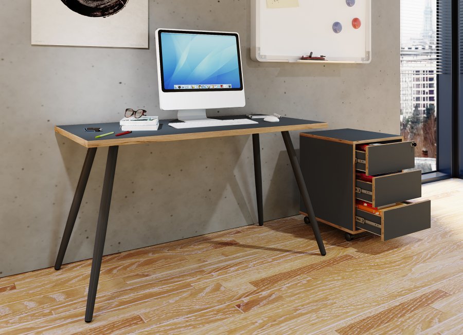 VCM NORDIC Salia skrivebord, rektangulr - antracitgr melamin, natur tr, metal (110x80)
