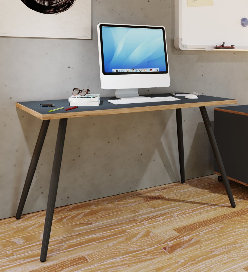 VCM NORDIC Salia skrivebord, rektangulr - antracitgr melamin, natur tr, metal (110x80)