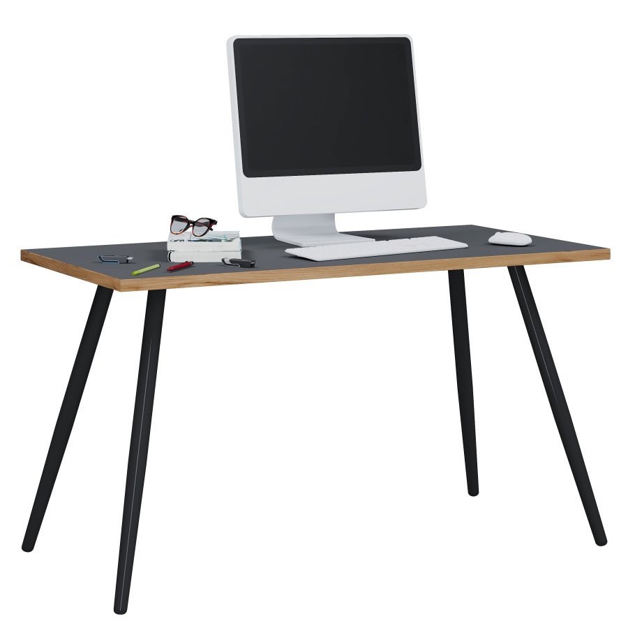VCM NORDIC Salia skrivebord, rektangulr - antracitgr melamin, natur tr, metal (110x80)