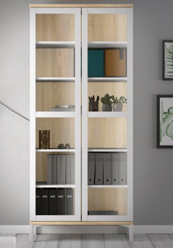 TVILUM Roomers vitrineskab - natur og hvid tr, m. 2 glaslger