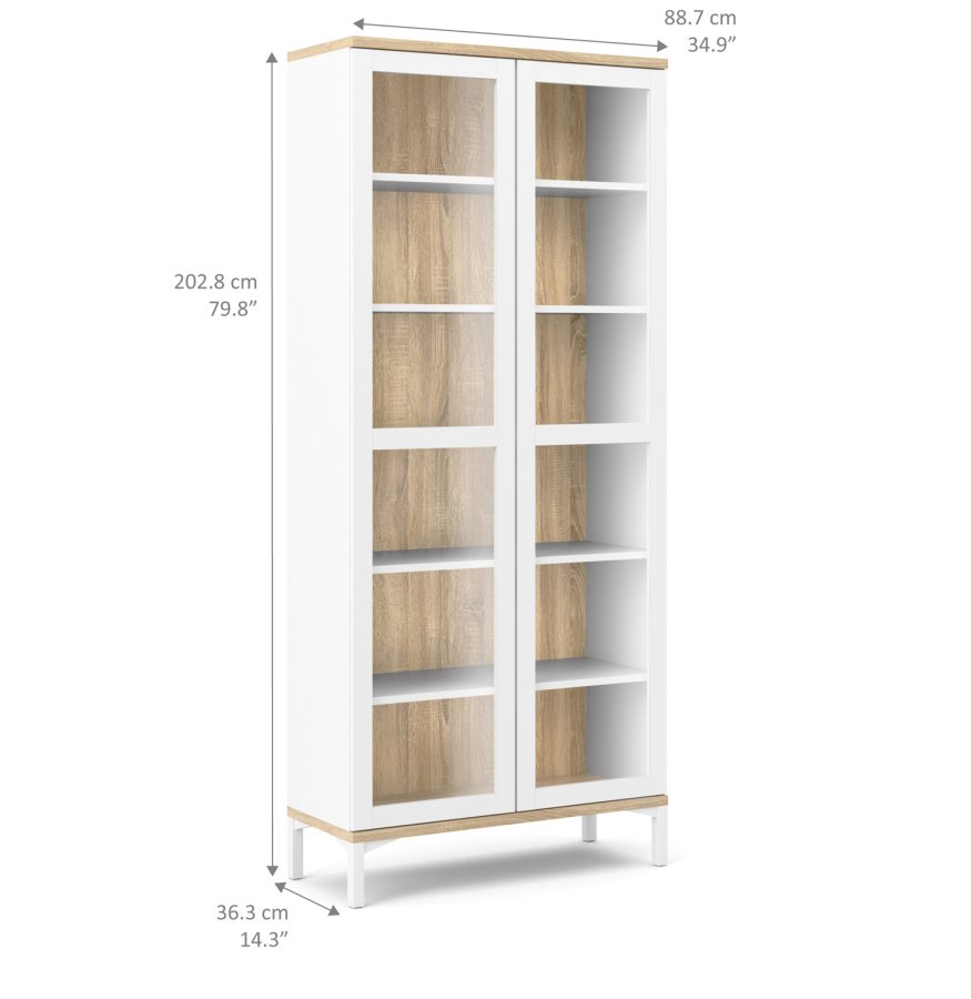 TVILUM Roomers vitrineskab - natur og hvid tr, m. 2 glaslger