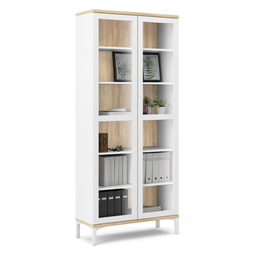 TVILUM Roomers vitrineskab - natur og hvid tr, m. 2 glaslger