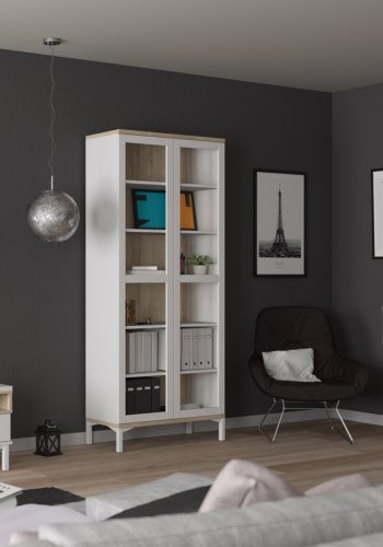 TVILUM Roomers TV-bord - hvid/egetrstruktur, m. 1 lge og 3 skuffer (156 cm)