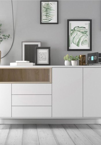 TVILUM Roomers sknk, m. 3 lger og 3 skuffer - egetrsfarvet/hvid folie og stl (175,7x48,25)