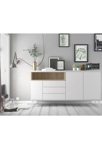 TVILUM Roomers sknk, m. 3 lger og 3 skuffer - egetrsfarvet/hvid folie og stl (175,7x48,25)