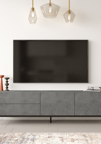NORDVÄRK LV6 TV-bord, m. 4 lger og 1 hylde - slv melamin og sort metal (170,3x35,5)