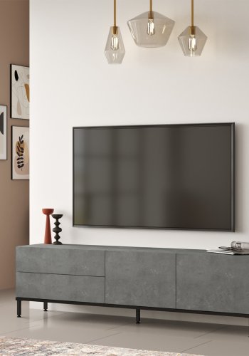 NORDVÄRK LV6 TV-bord, m. 4 lger og 1 hylde - slv melamin og sort metal (170,3x35,5)