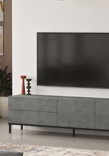 NORDVÄRK LV6 TV-bord, m. 4 lger og 1 hylde - slv melamin og sort metal (170,3x35,5)