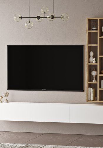 NORDVÄRK LV9 TV-bord og vgreol, m. 3 lger - hvid og natur melamin