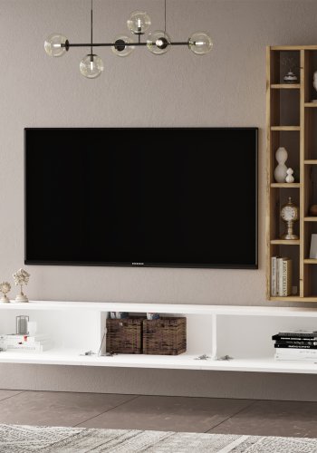 NORDVÄRK LV9 TV-bord og vgreol, m. 3 lger - hvid og natur melamin