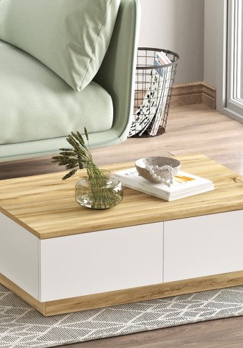 NORDVÄRK LV17 sofabord, m. 2 lger - natur og hvid melamin (90x60)