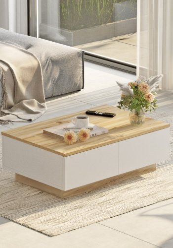 NORDVÄRK LV17 sofabord, m. 2 lger - natur og hvid melamin (90x60)