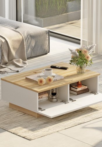 NORDVÄRK LV17 sofabord, m. 2 lger - natur og hvid melamin (90x60)