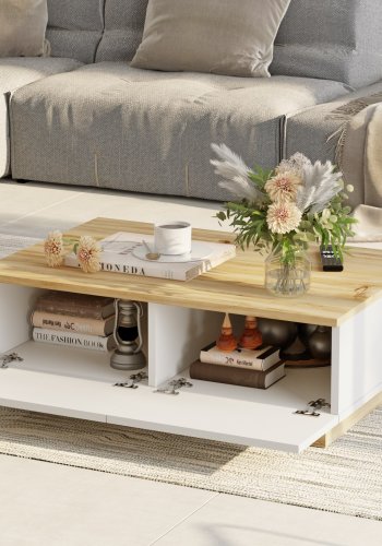 NORDVÄRK LV17 sofabord, m. 2 lger - natur og hvid melamin (90x60)