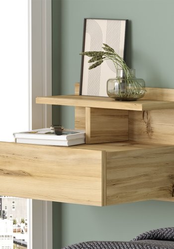 NORDVÄRK LV28 natbord, m. 1 hylde og 1 skuffe - natur melamin (40x35,6)