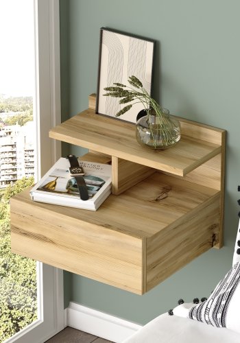 NORDVÄRK LV28 natbord, m. 1 hylde og 1 skuffe - natur melamin (40x35,6)