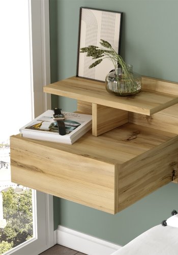 NORDVÄRK LV28 natbord, m. 1 hylde og 1 skuffe - natur melamin (40x35,6)