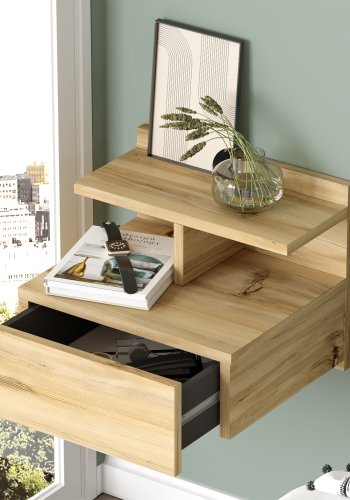 NORDVÄRK LV28 natbord, m. 1 hylde og 1 skuffe - natur melamin (40x35,6)