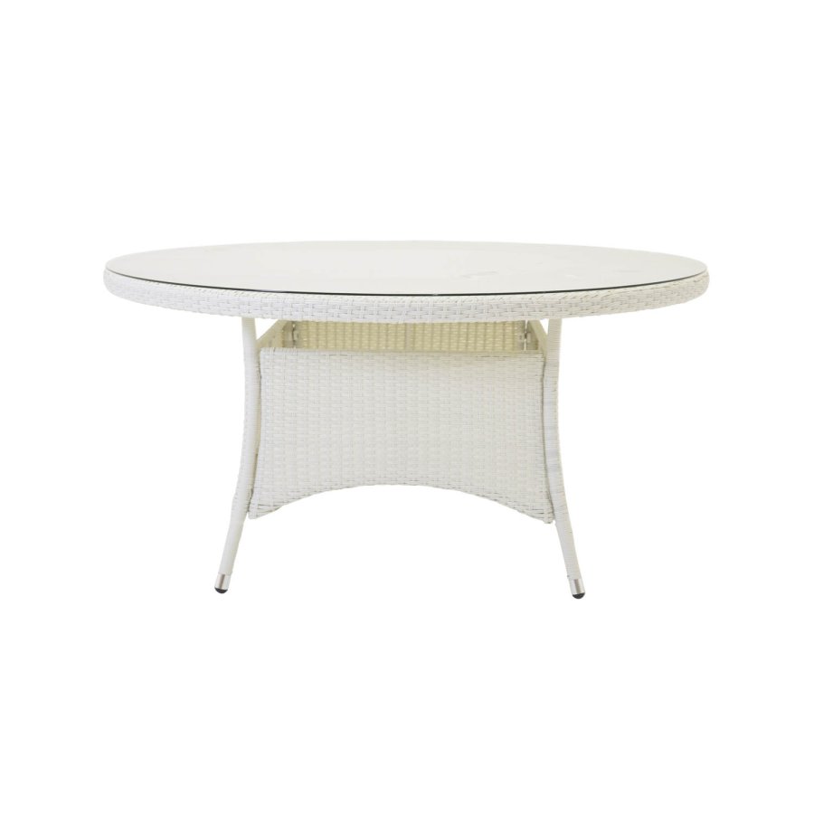 VENTURE DESIGN rund Volta havebord - glas og hvid aluminium (90)