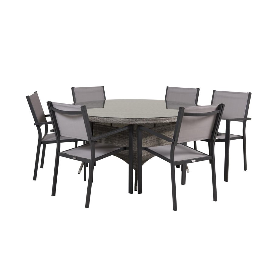 VENTURE DESIGN rund Volta havebord - glas og gr aluminium (150)