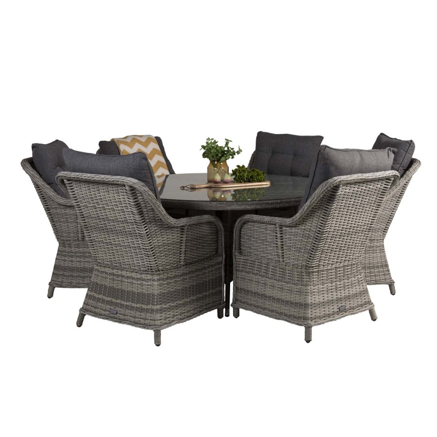 VENTURE DESIGN rund Volta havebord - glas og gr aluminium (150)