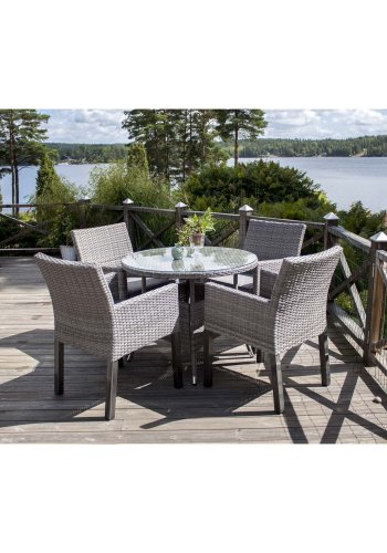 VENTURE DESIGN rund Volta havebord - glas og gr aluminium (150)