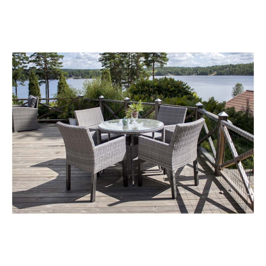 VENTURE DESIGN rund Volta havebord - glas og gr aluminium (150)