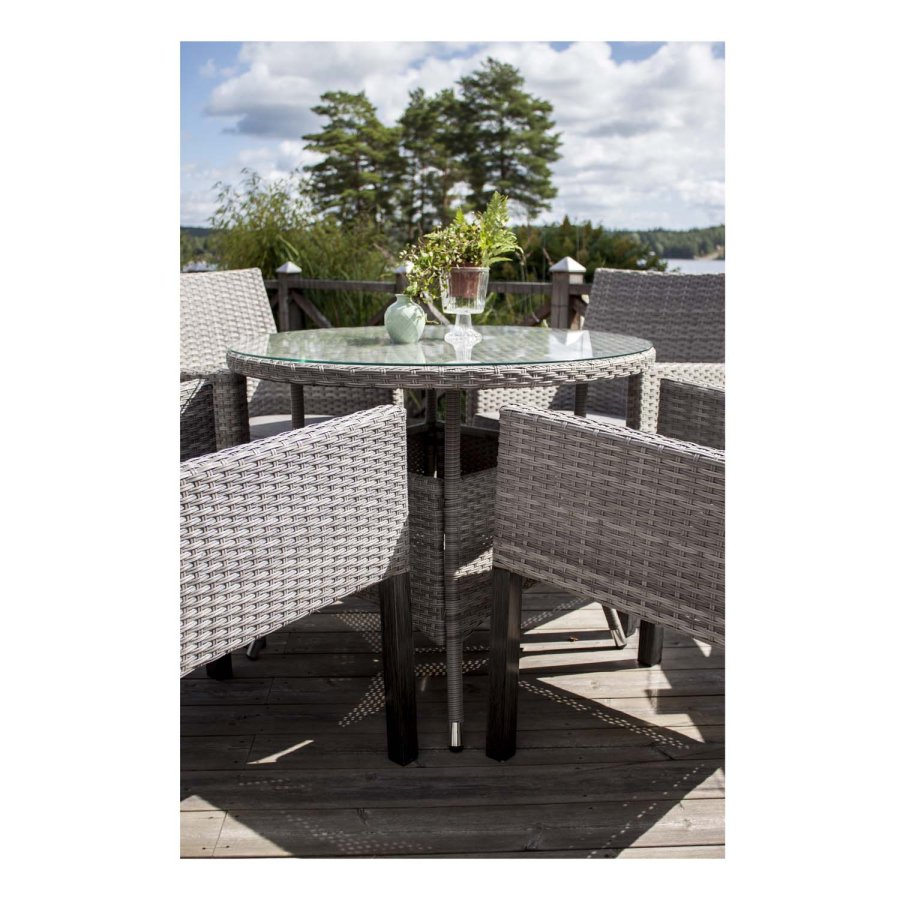 VENTURE DESIGN rund Volta havebord - glas og gr aluminium (150)