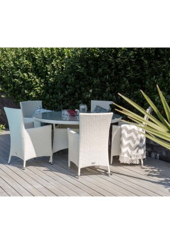 VENTURE DESIGN rund Volta havebord - glas og hvid aluminium (150)