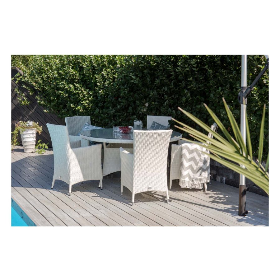 VENTURE DESIGN rund Volta havebord - glas og hvid aluminium (150)