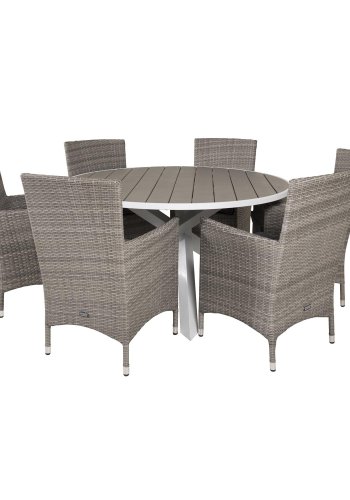 VENTURE DESIGN Malin havestol m. armln og gr stofhynde - gr rattan og aluminium