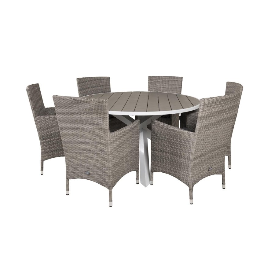 VENTURE DESIGN Malin havestol m. armln og gr stofhynde - gr rattan og aluminium