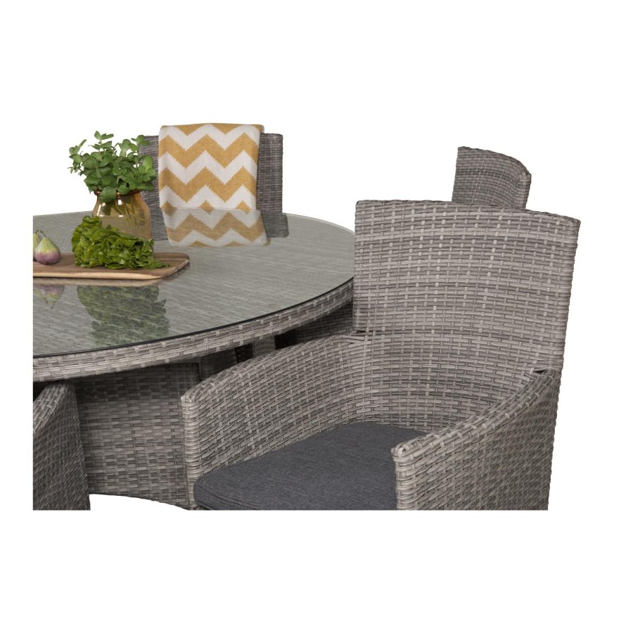 VENTURE DESIGN Malin havestol m. armln og gr stofhynde - gr rattan og aluminium