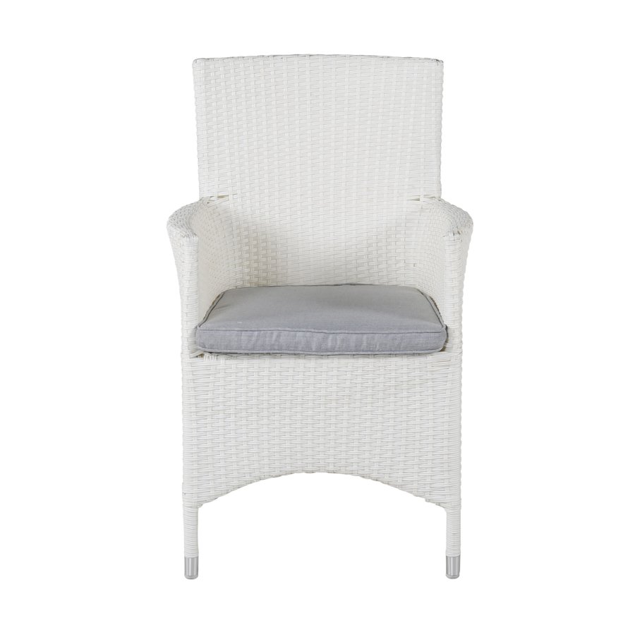 VENTURE DESIGN Malin havestol, m. armln og gr hynde - hvid polyrattan