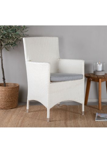 VENTURE DESIGN Malin havestol, m. armln og gr hynde - hvid polyrattan